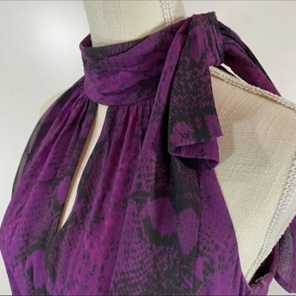 White House Black Market Purple A-line Bow Neck Dress